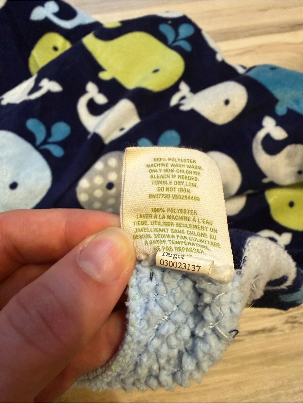 Circo Fleece Navy Baby Blanket with Blue, Yellow, White Whale Motifs